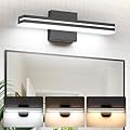 SineRise LED Modern Bathroom Vanity Light Fixtures (16-Inch, 3000K/4000K/6000K, Dimmable), Matte Black Modern Acrylic Bathroom Wall Lighting Fixtures Over Mirror