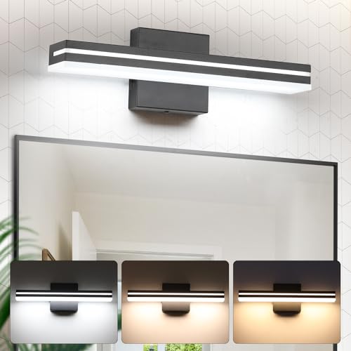 Image of SineRise LED Modern Bathroom Vanity Light Fixtures (16-Inch, 3000K /4000K /6000K, Dimmable), Matte Black Modern Acrylic Bathroom Wall Lighting Fixtures Over Mirror