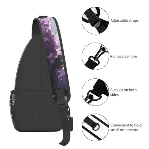 Bolso bandolera cruzado con flores violetas y patrón floral miniatura 5