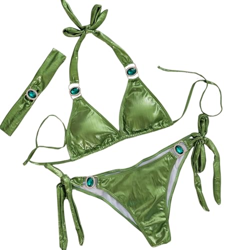 Conjunto de bikini para mujer, bikini con cuello halter de dos piezas, cintura alta, parte superior de bikini de cintura baja, tanga, traje de baño ligero, transpirable, traje de baño sexy de dos