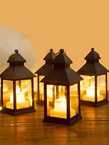 Image of SATYAM KRAFT 2 Pcs Small Antique LED Lantern Pillar Candles Acrylic Flameless & Smokeless Decorative LED Tea Light Candle Perfect for Gifting, Home Decor, Living Room, Hall Decor (13.5 x 5.5 cm)