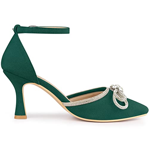 Allegra K Allegra K Women's Rhinestones Bow Wedding Shoes Stiletto Heel Green Sandals Pumps 7 m US