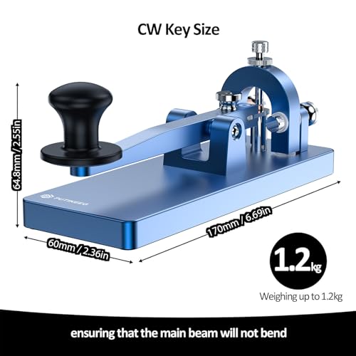 Image of Putikeeg CW Telegraph Key - Heavy Duty Aluminum Alloy Classical Morse Code Key, Shortwave Radio Ham Send Telegram Practice Oscillator Straight Key (Blue)