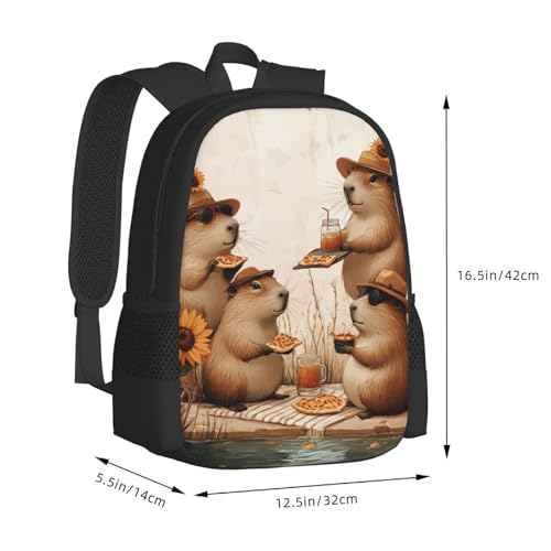 Image of Cute Capybara Print Backpack For Men Women Lightweight Daypack For Daily Commutes Business Travel Hiking