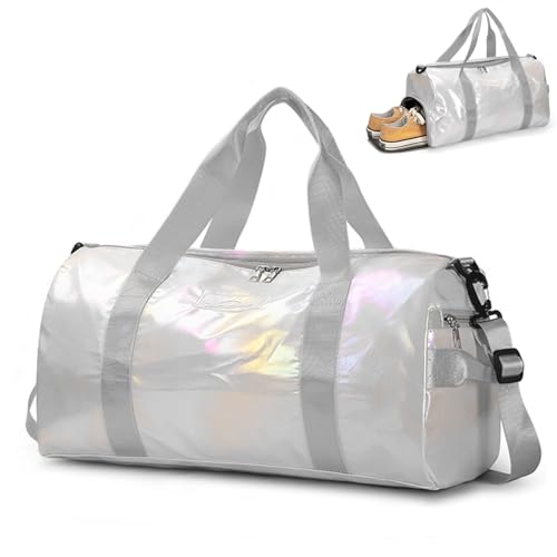 Small Gym Bag for Women with Shoes Compartment and Wet Pocket, Duffle Bag for Travel, Gifts for Daughter (White)