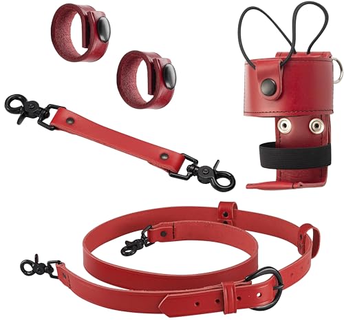 Shield Wallets Red Leather Firefighter Bundle Includes L-Style Universal Radio Holster Case, Radio Strap Harness, Anti-Sway Strap for Radio and 2 Cord Keepers Black Universal Radio Case