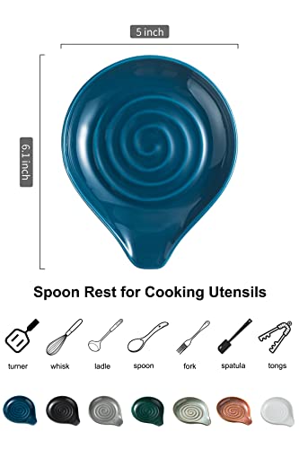 Image of LAUCHUH Spoon Rest, Ceramic Spoon Holder for Stove Top Ladle Holder for Kitchen Countertop Cooking Utensil Rest for Spatula, Tongs, Heat-Resistant Framhouse Decor, Blue, 5 Inches