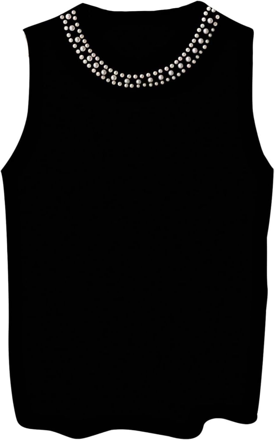 Verdusa Women's Sweater Vest Old Money Clothes Beaded Pearl Top Busniness Oufits Trendy