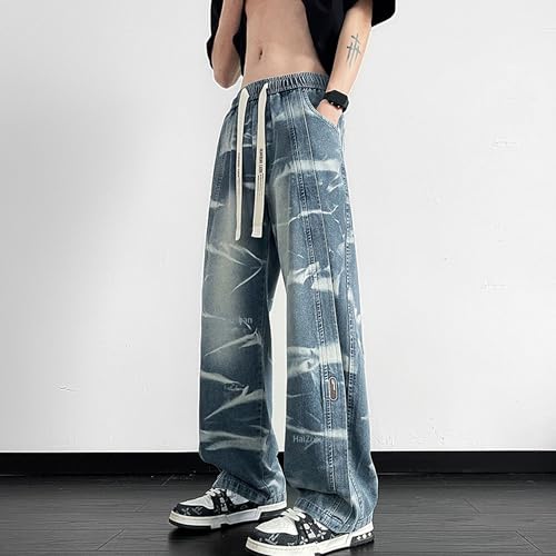 Men's Street Fashion Jeans Hip Hop Pants Drawstring Trousers Baggy Blue Jeans Mens Rave Casual Pants4
