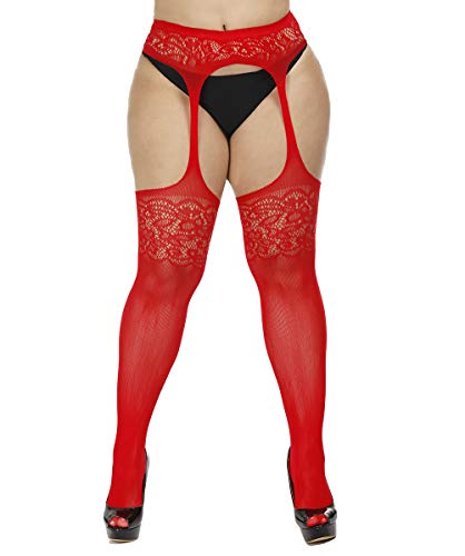 CURRMIEGO Womens Fishnet Suspender Tights plus size patterned pantyhose Stockings 2-Pairs (Black P1203, Plus Size)