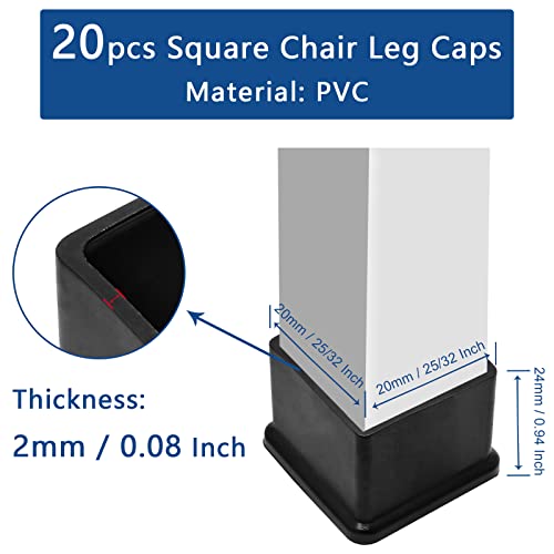 Cjueiom 20pcs 20mm / 13/16" Chair Leg Floor Protectors Square Table Legs Covers - Image 3