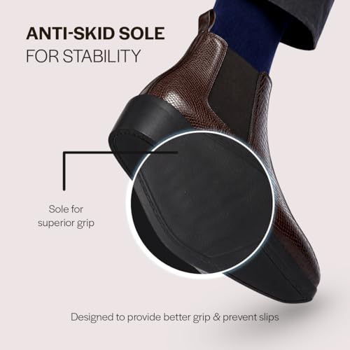 Image of FAUSTO Men Textured /Embossed High Ankle Chisel Toe Slip On Chelsea Boot | Stylish, Durable & Comfortable Cuban Boots | Memory Cushioned Insole