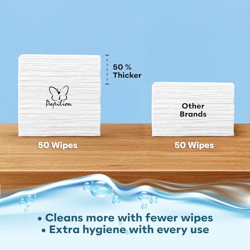 Image of PAPILION 99% Water Baby Wipes, Extra Large Diaper Wipes for Sensitive Skin, Fragrance-Free, Dermatologically Tested, Soft & Durable Fabric, Flip-Top Pack, Gentle Cleansing, 50 PCS X 12 Units