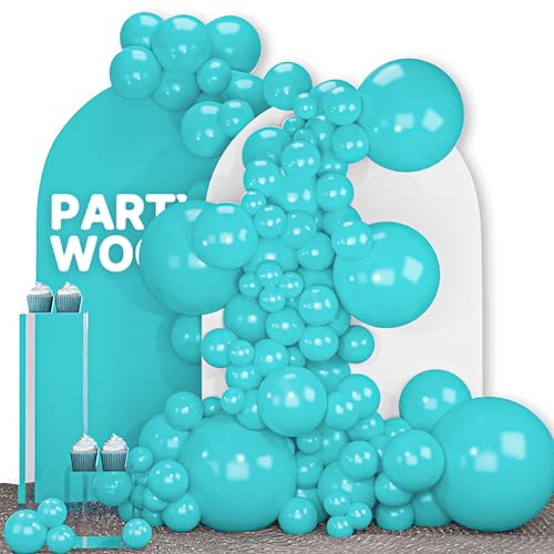 Image of PartyWoo Teal Balloons 100pcs Different Sizes Pack of 18 12 10 5 Inch Turquoise Dark Teal Balloon Arch Kit for Baby Shower Gender Reveal Graduation Mermaid Birthday Pool Party Decorations Blue-Y69