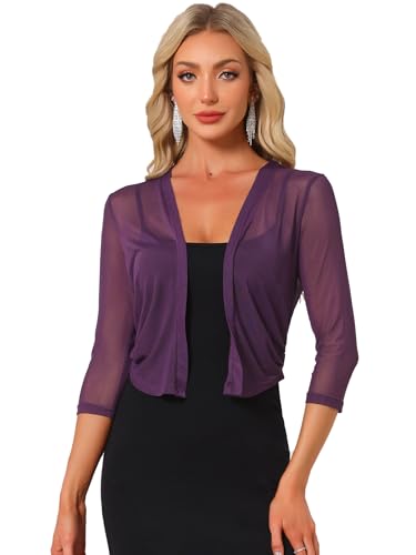 Image of Allegra K Bolero Shrug for Women's Elegant 3 /4 Sleeve Mesh Sheer Cardigan Formal Jacket for Evening Dresses