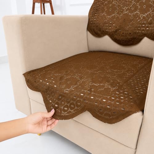 Image of Homerz Premium 'Surya Series' Sofa Cover | Stylish Sofa Protector | Net Fabric | Anti-Stain & Washable Slip Cover Exact Size Antislip (Flower Valley Brown, 1 Seater, Seat Cover with Backrest)