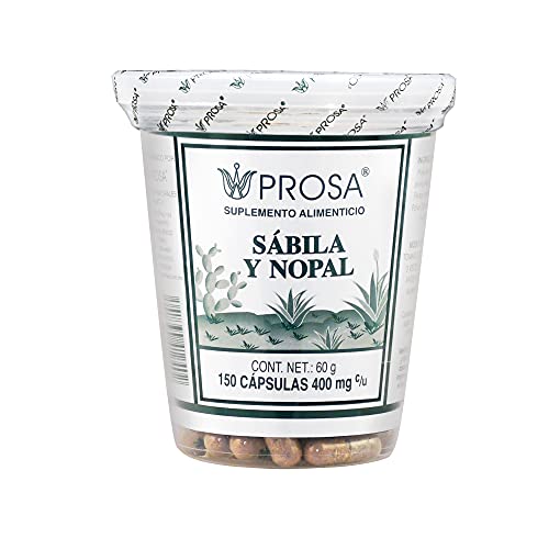 Prosa | Cápsulas de Sábila y Nopal, frasco con 150 cápsulas de 400 mg, de hoja de Sábila y penca de Nopal
