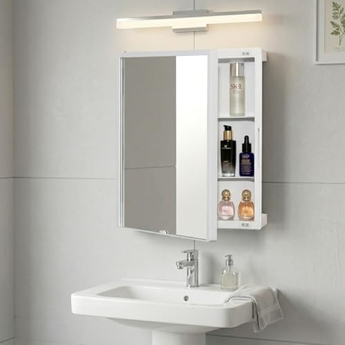 Image of BRANCO Cabinet with Mirror | 4 Shelves Rack | Bathroom Accessories | Wall Hanging Bathroom Shelf Cabinet with Mirror (New Rich Look (11D x 31W x 38H))