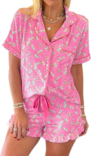 Image of KevaMolly Women Novelty Knotted Candy Cane Christmas Pajama Set
