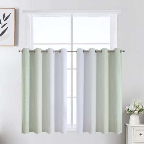 Image of Estelar Textiler Sage Green and Greyish White Ombre Short Blackout Cafe Curtains 36 Inch Length, Thermal Insulated Grommet Small Half Window Drapes for Kitchen /Basement /RV Camper, 52Wx36L, 2 Panels
