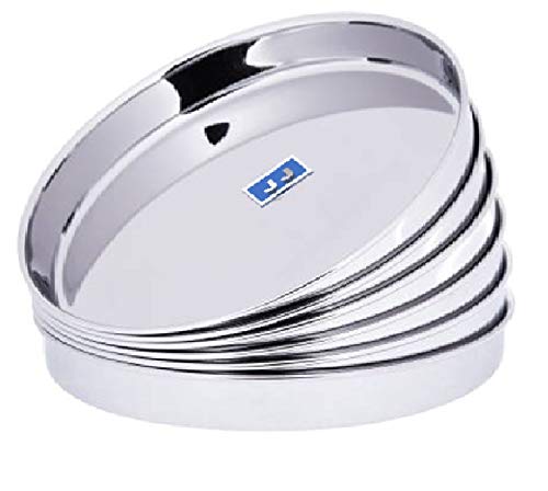 JJ Straight DEEP Wall Design Dinner Plates/Rice Plates(Set-6) (Stainless Steel, 28CM)