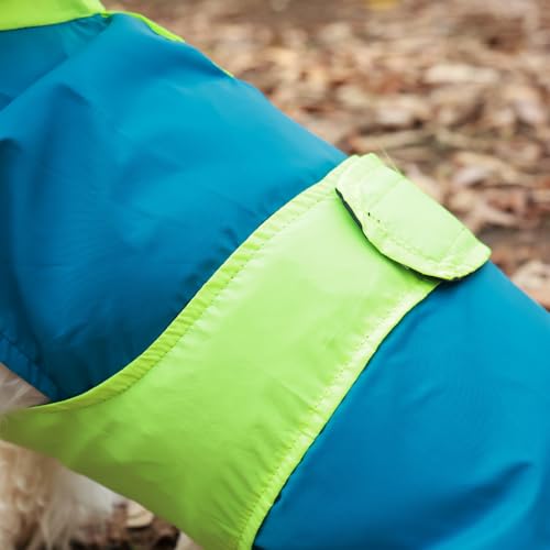 Image of Waterproof Dog Raincoat with Hood | Double Coloured Blue-Green | Adjustable Velcro | Extra Coverage | Easy to Carry Pouch | for Small, Medium and Large Breed Dogs (Maxi Adult (5XL))