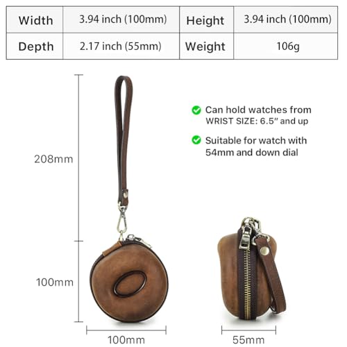 Image of CONTACT'S FAMILY Genuine Leather Watch Travel Case for Men Women Single Watch Box with Strap Travel Portable Watches Storage Organizer up to 54mm
