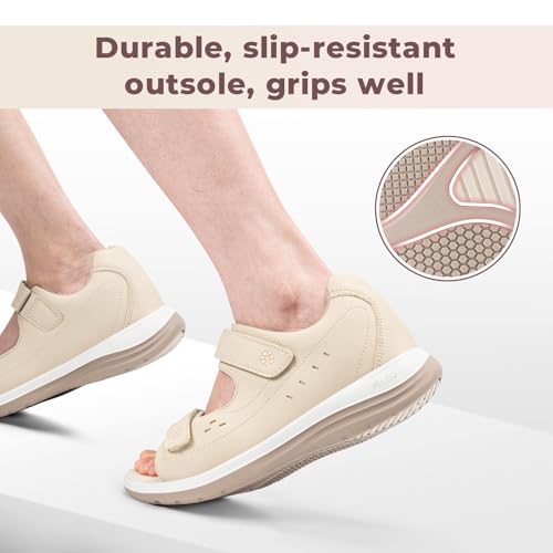Image of FitVille Diabetic Sandals for Women Wide Width, Open Toe Orthopedic Wide Sandals for Women with Adjustable Straps and Arch Support for Bunions, Plantar Fasciitis, Swollen Feet