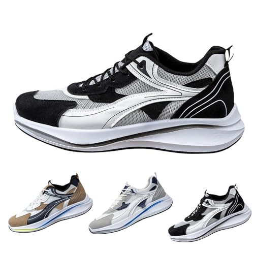 Zapatillas deportivas de malla transpirable con cordones para hombre, ligeras, cómodas, para correr, fitness, deportes, informales, antideslizantes, para caminar, Black, 40 2/3 EU