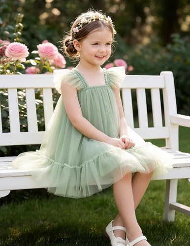 Image of Arshiner Toddler Tulle Dress for Girls Layered Tutu Ruffle Dresses Swing Twirly Fairy Summer Birthday Party Wedding Sundress