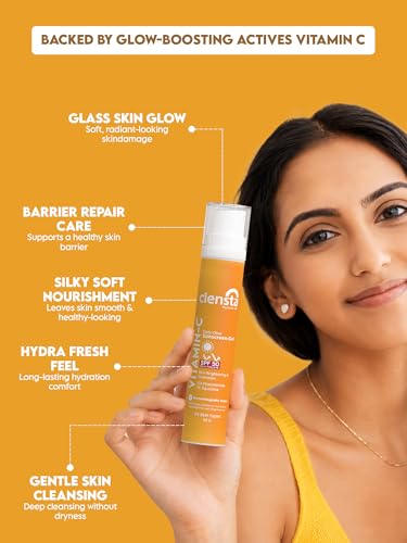Image of Clensta Vitamin C Daily Glow Sunscreen Gel SPF 50 PA++++ | With 2% Niacinamide, Vitamin C, Hyaluronic Acid & Cica | UVA /UVB Protection | Lightweight, Non-Sticky & No White Cast | For All Skin Types | 50g