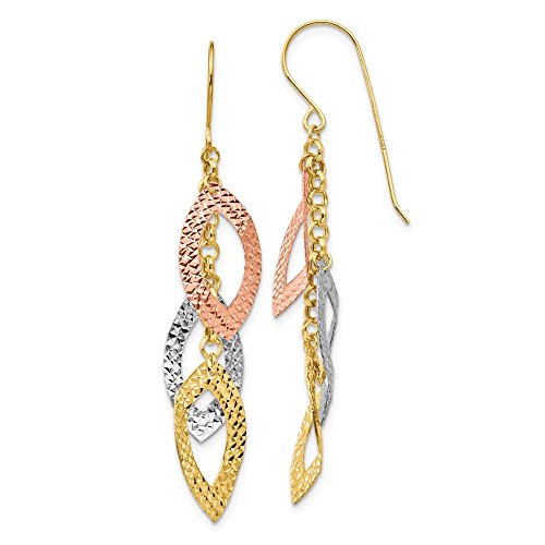 Solid 14K Gold Diamond-Cut Tri-Color Tear Drop Shepherd Hook Earrings - 52Mm X 10Mm #TOP2