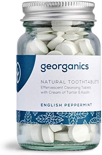 Georganics - Organic Toothpaste Tablets - Natural Effervescent Cleansing Tablets with Kaolin Clay - Vegan, SLS, Cruelty and Fluoride Free - English Peppermint - 120 Tablets