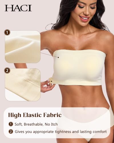 Image of HACI Strapless Bra Wireless No-Slip Seamless Bandeau Tube Top for Women Everyday