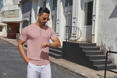COOFANDY Men's Knit Henley Shirts Short Sleeve Casual Basic Tee Summer Button Soild T Shirts4