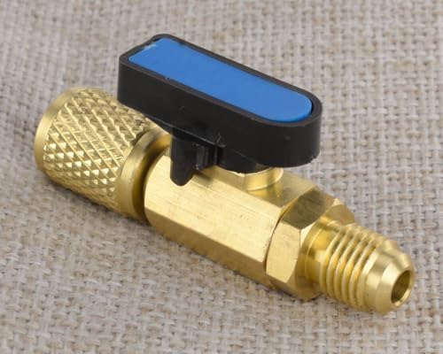 Válvula de cierre rápido recta de 1/4" SAE color azul para recarga de refrigerantes HVAC R134A, R22, R12 y R410A miniatura 2