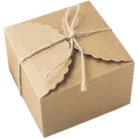50 Stück Karton Geschenkboxen Braun, Kraftpapier Box, Karton Faltschachtel Geschenkkarton, Vintage Kraft Geschenkboxen, mit 50 Juteseilen und 50 Anhängern, für Geschenke, Party, Geburtstag Cover