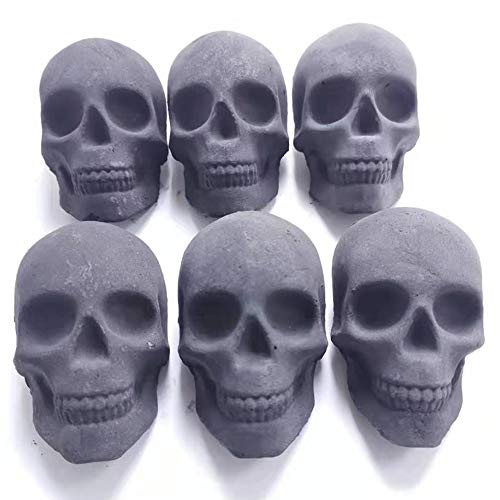 Amazeng Burnable Imitated Human Skull Charcoal briquettes Handmade, for Indoor or Outdoor, Campfire, BBQ Charcoal, Gothic Charcoal briquettes(Qty 6, Black)