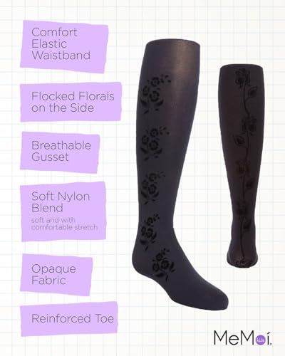 MeMoi Girls' Flocked Floral Opaque Tights3