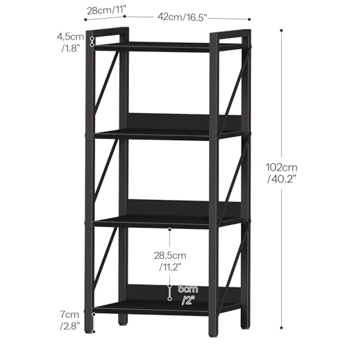 Image of HOOBRO Bookshelf, 4-Tier Industrial Bookcase, Book Shelf Storage Organizer, Small Bookshelf with Metal Frame for Living Room, Bedroom, Home Office, Kitchen, Black BB40SJ01