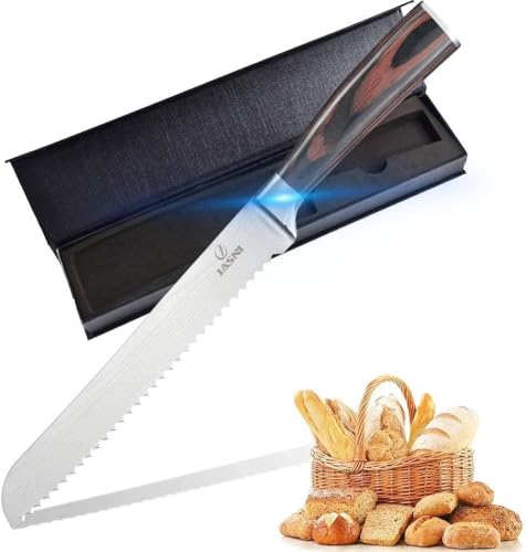 pobowlgarls Serrated Bread Knive - High Carbon Ultra Sharp Stainless Steel Kitchen Knife with Wood Handle, for Cutting Crusty Bread Cake & Frozen Meat (8 Inch Bread Knife)