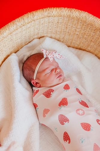Image of Copper Pearl Swaddle Blankets for Newborns | Soft Stretchy Receiving Blankets for Boys and Girls | Large 46 x 46 Inch Baby Blankets | Lightweight and Breathable Swaddles | Strawberry