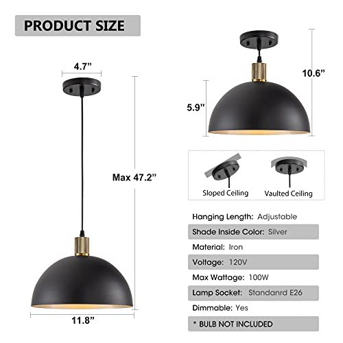 Karjearl Black Pendant Light Fixtures, 11.8" Modern Farmhouse Pendant Light Industrial Dome Hanging Lights For Kitchen Island Dining Room Hallway Stairs Entryway #TOP1