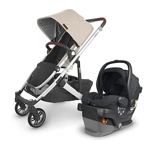 Cruz V2 Stroller – Declan – Oat Mélange | Silver Frame | Chestnut Leather + Mesa V2 Infant Car Seat- Jake – Charcoal