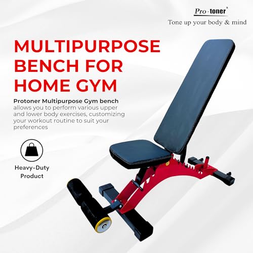 Image of Protoner Professional Adjustable Bench for Home Gym Fitness, Multiple Adjustment Levels. 400 kg capacity