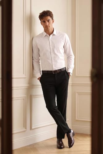 Image of Peter England Men's Striped Slim Fit Full Sleeve Formal Shirt | Cotton-Rich | Wonder Fabric | Pin-Point Oxford Weave