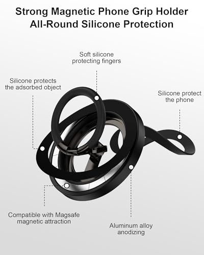 Image of Magnetic Phone Grip for Magsafe Stand,Dual-Sided Magnetic Phone Ring Holder | 360 Rotatable Cell Phone Grips Mag Safe Kickstand Accessory for iPhone 17 /16 /15 /14 /13 /12, Samsung, Android, Mag Car Mount