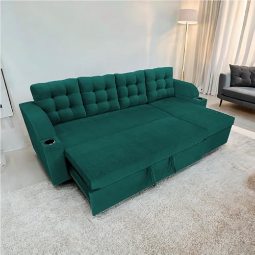 Image of Casaliving Grance LHS 6 Seater Corner Sofa Cum Bed for Living Room (Pine Fabric) Premium Fabric Sofa Set