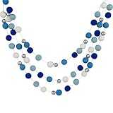 Orchid & Ivy 8 Foot Blue and White Wool Felt Ball Pom Pom Garland with Silver Wood Beads - Vintage...