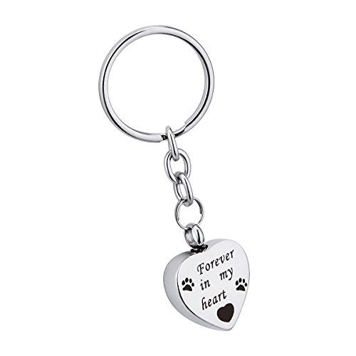 Engraved Forever in My Heart Cremation Urn Keychain Stainless Steel Heart Pet Feet Memorial Ash Keepsake Cremation Jewelry